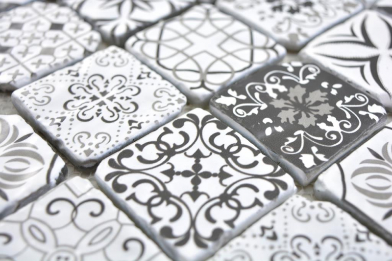 Mosaïque de verre Carreaux de mosaïque VINTAGE LOOK rétro anthracite noir blanc mur carrelage cuisine salle de bain MOS63-0103