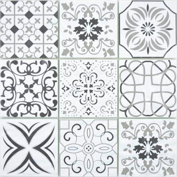 Motif main Crystal transparent Mosaïque de verre rétro noir et blanc mur carrelage cuisine salle de bain MOS160-0301_m