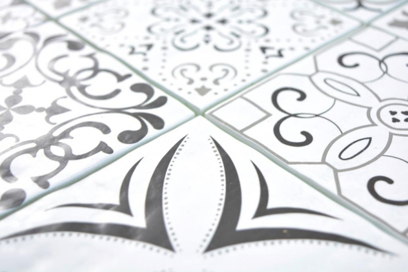 Motif main Crystal transparent Mosaïque de verre rétro noir et blanc mur carrelage cuisine salle de bain MOS160-0301_m
