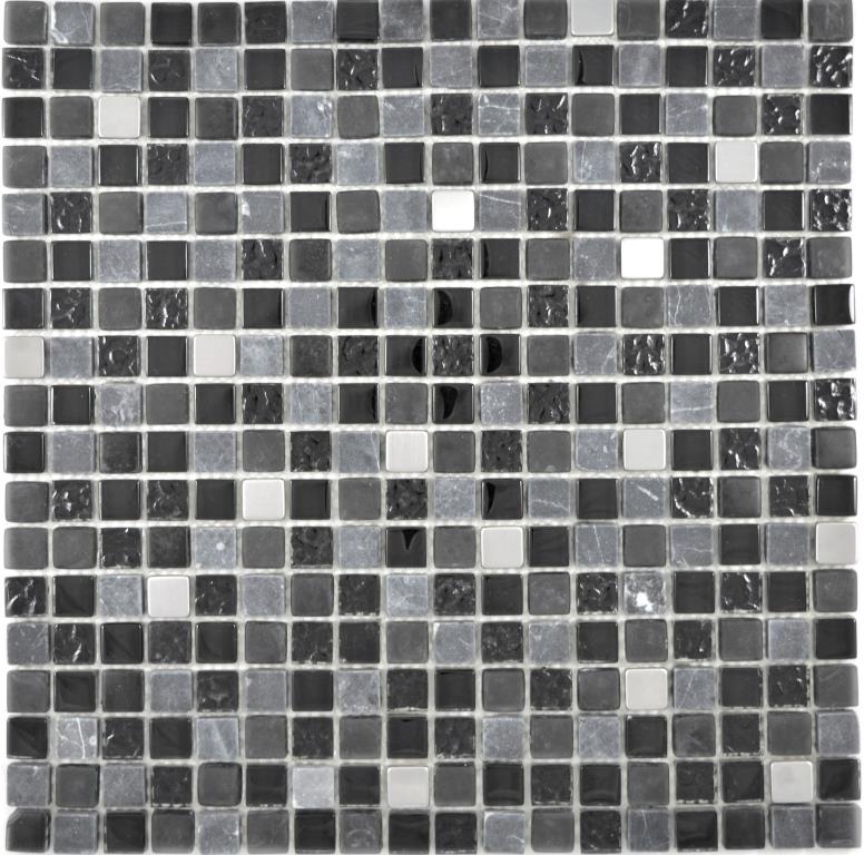 Motif main inox translucide mosaïque de verre pierre acier noir verre mat mur carrelage cuisine salle de bain MOS92-0322_m