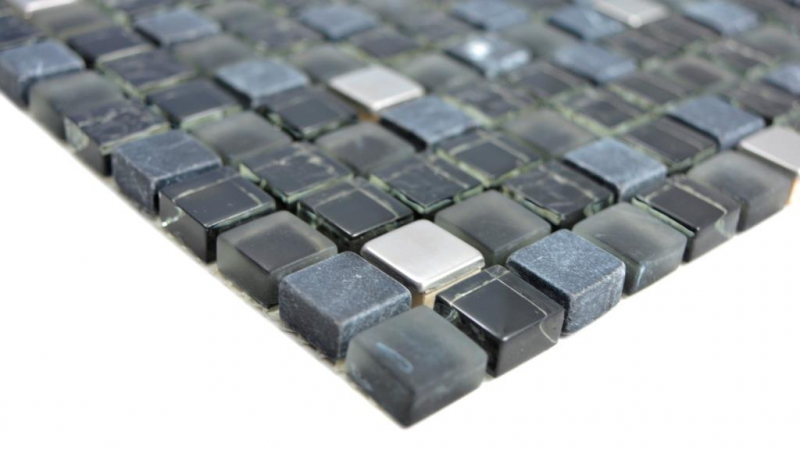 Motif main inox translucide mosaïque de verre pierre acier noir verre mat mur carrelage cuisine salle de bain MOS92-0322_m