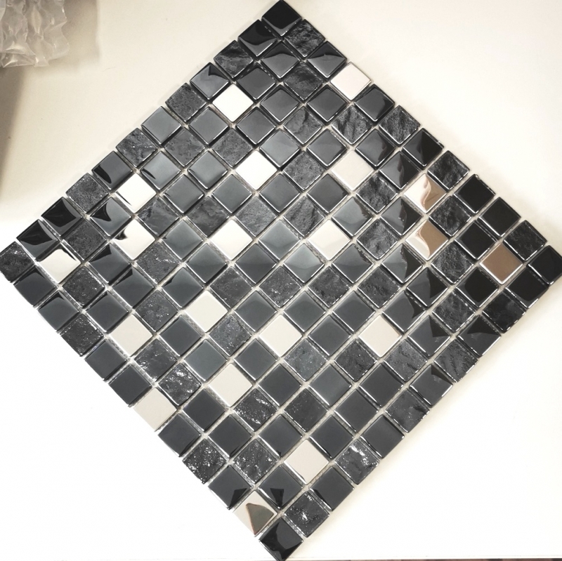 Mosaïque de verre Carreaux de mosaïque acier inoxydable anthracite argenté bleu mur carrelage cuisine salle de bain MOS88-0322