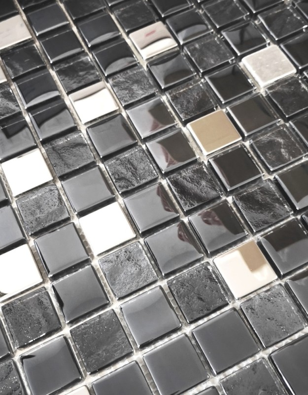 Mosaïque de verre Carreaux de mosaïque acier inoxydable anthracite argenté bleu mur carrelage cuisine salle de bain MOS88-0322