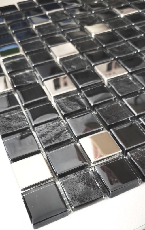 Mosaïque de verre Carreaux de mosaïque acier inoxydable anthracite argenté bleu mur carrelage cuisine salle de bain MOS88-0322