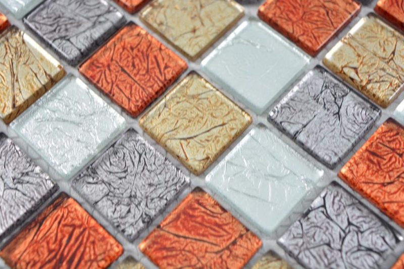 Mosaïque de verre Carreaux de mosaïque or argent noir rouge orangé structure mur carrelage cuisine salle de bain MOS63-71739