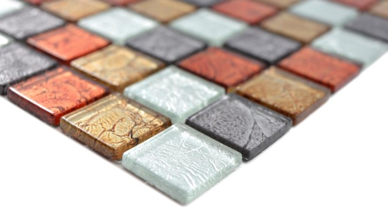 Mosaïque de verre Carreaux de mosaïque or argent noir rouge orangé structure mur carrelage cuisine salle de bain MOS63-71739
