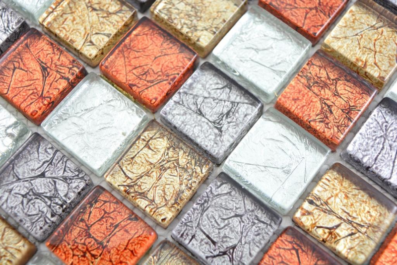 Mosaïque de verre transparente Crystal or argent noir rouge structure mur carrelage cuisine salle de bain MOS88-71739_f | 10 tapis de mosaïque