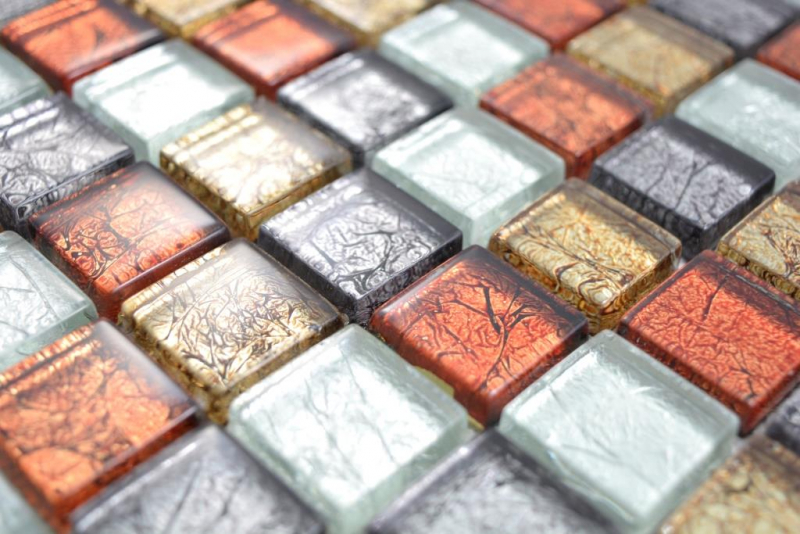 Mosaïque de verre transparente Crystal or argent noir rouge structure mur carrelage cuisine salle de bain MOS88-71739_f | 10 tapis de mosaïque