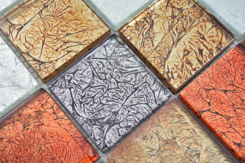 Mosaïque de verre Carreaux de mosaïque or argent noir rouge structure mur carrelage cuisine salle de bain MOS129-71739