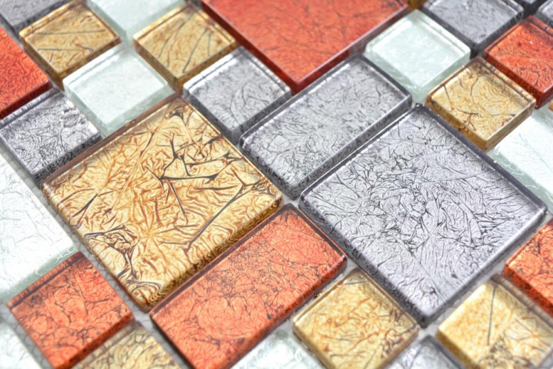 Mosaïque de verre Carreaux de mosaïque or argent anthracite rouge orangé structure