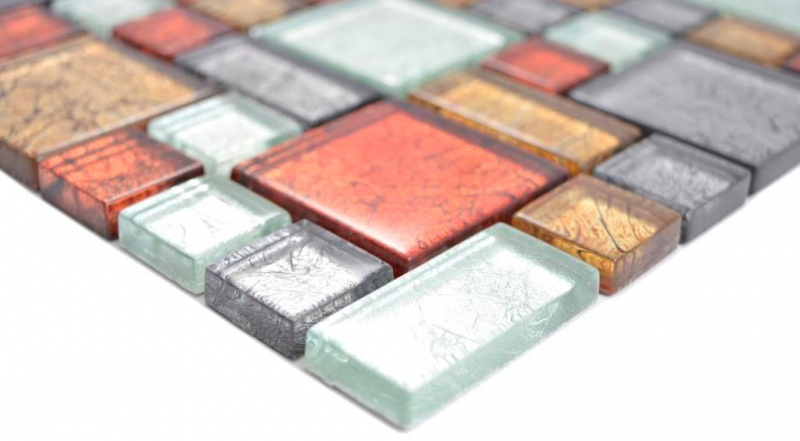 Mosaïque de verre Carreaux de mosaïque or argent anthracite rouge orangé structure