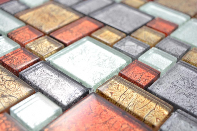 Mosaïque de verre Carreaux de mosaïque or argent anthracite rouge orangé structure