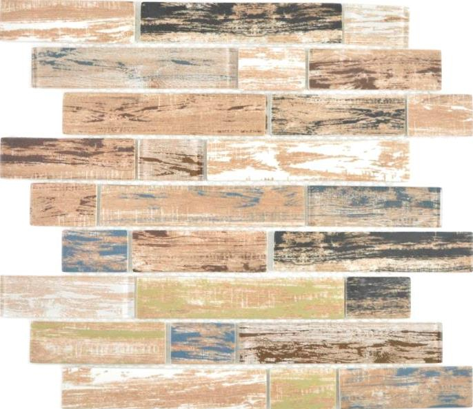 Mosaïque translucide Brick composite ECO Mosaïque en verreold Wood bois mur carrelage cuisine salle de bain MOS24-2093