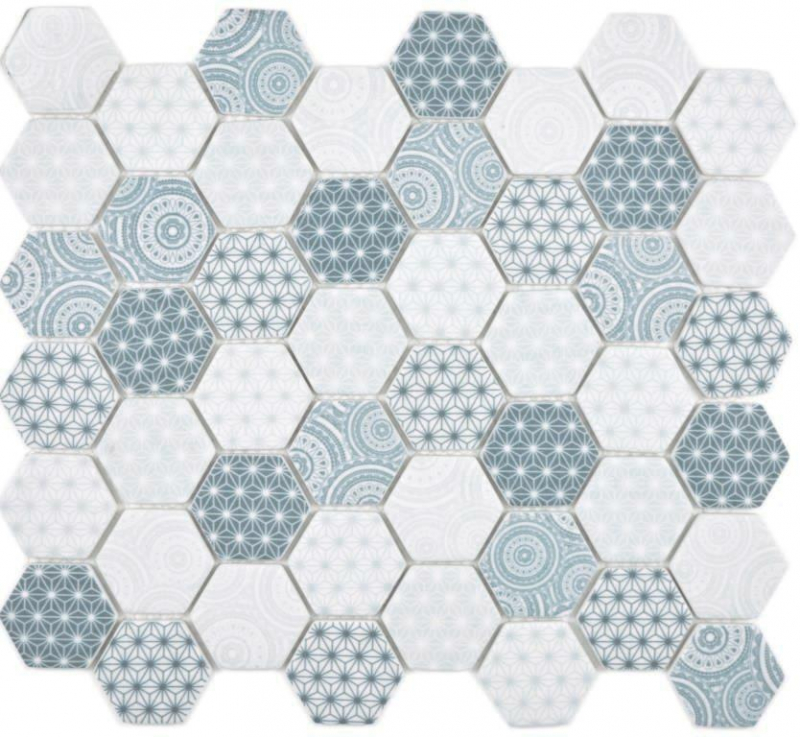 GLAS Mosaïque Hexagone ECO bleu Carreau de mosaïque murale Carrelage cuisine salle de bain_f | 10 Tapis de mosaïque