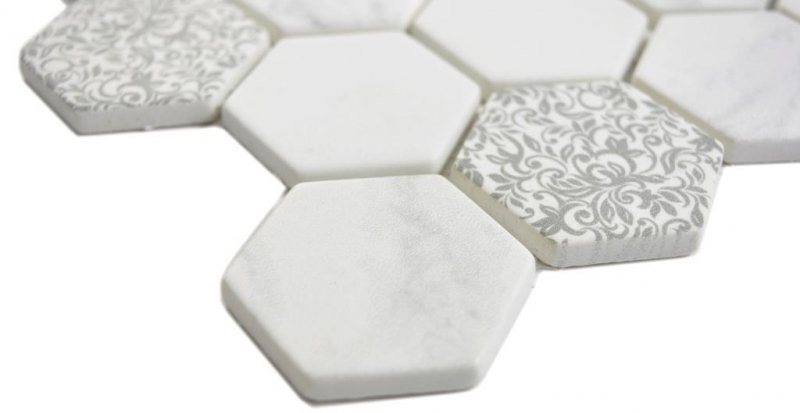 Échantillon manuel GLAS Mosaïque Hexagone ECO Aspect Carrare Carrelage mural Miroir de carrelage Cuisine Salle de bains MOS16-0222_m
