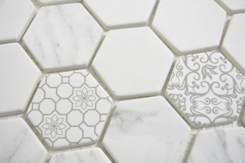 Échantillon manuel GLAS Mosaïque Hexagone ECO Aspect Carrare Carrelage mural Miroir de carrelage Cuisine Salle de bains MOS16-0222_m