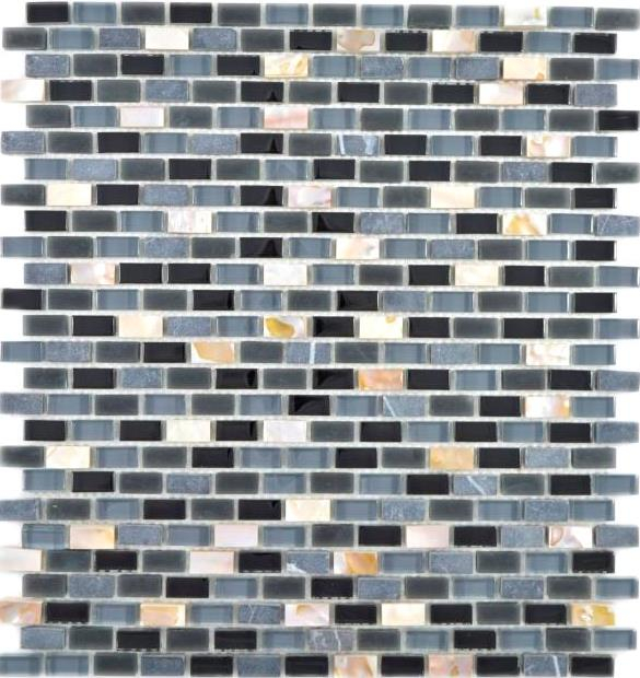 Mosaïque de verre translucide Pierre composite Coquille noire Carreau de mosaïque murale Miroir de cuisine Salle de bain MOS86-0003_f
