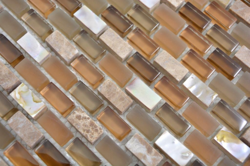Motif main Mosaïque de verre translucide Pierre composite Coquille beige Carreau de mosaïque murale Carrelage cuisine salle de bain MOS86-0012_m