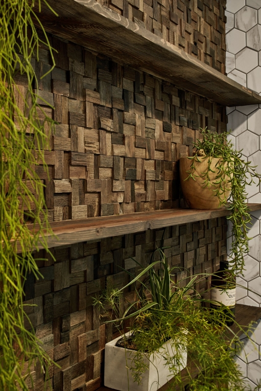 Mosaïque de bois en planches de bateau Wood FSC Revêtement mural fond de cuisine MOS160-25