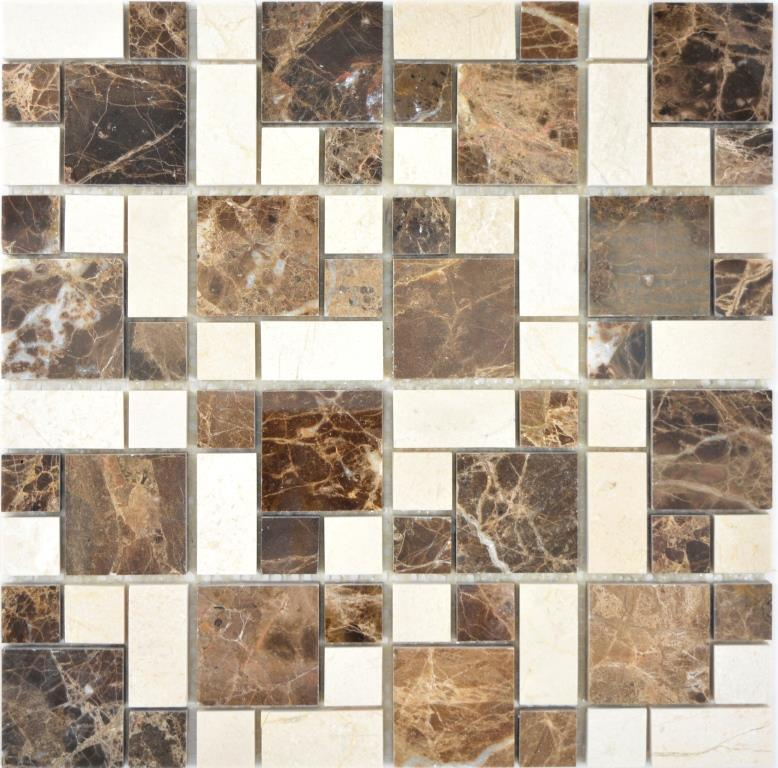 Motif main marbre pierre emperador dark cremarfil carreau de mosaïque mur carrelage cuisine salle de bain MOS88-1312_m