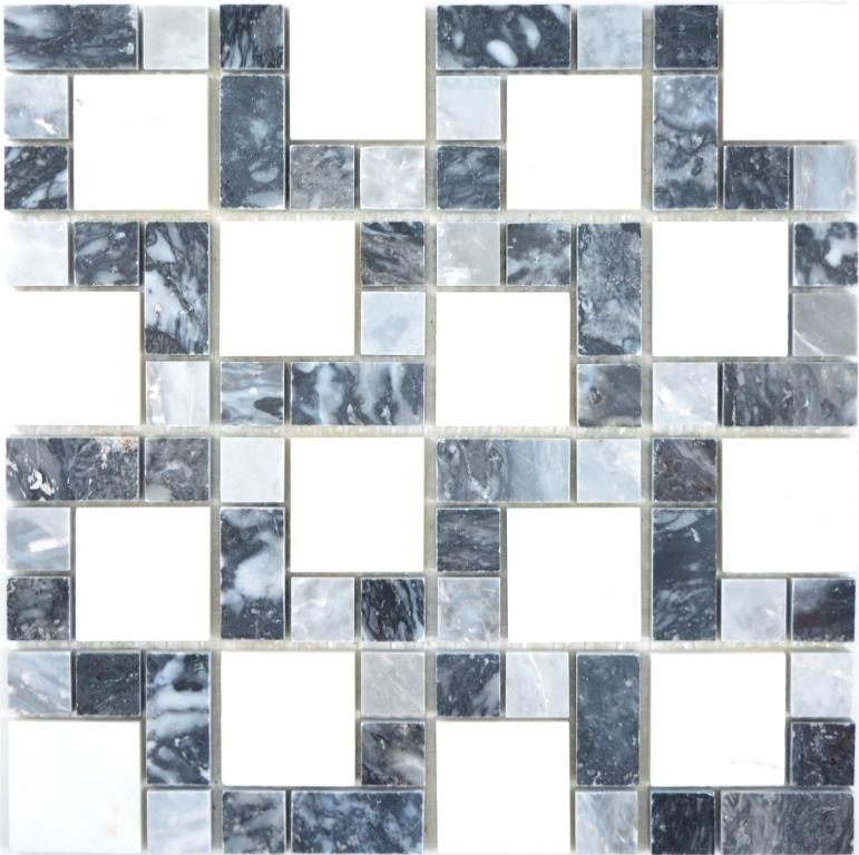 Motif à main Marbre Mosaïque Pierre noir gris blanc Carreau de mosaïque murale Carrelage cuisine salle de bain MOS88-0321_m