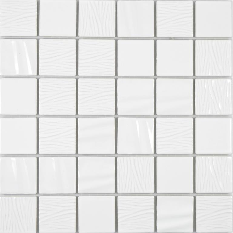 Motif manuel Mosaïque céramique Kanaan blanc plain Carreau de mosaïque murale Miroir de carrelage cuisine salle de bain MOS14-0101_m
