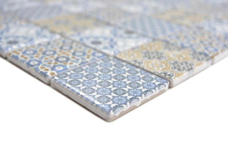 Motif main céramique Mosaïque rétro beige jaune bleu blanc Carreau de mosaïque murale Carrelage cuisine salle de bain MOS14-1234_m