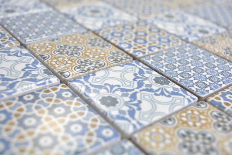 Motif main céramique Mosaïque rétro beige jaune bleu blanc Carreau de mosaïque murale Carrelage cuisine salle de bain MOS14-1234_m