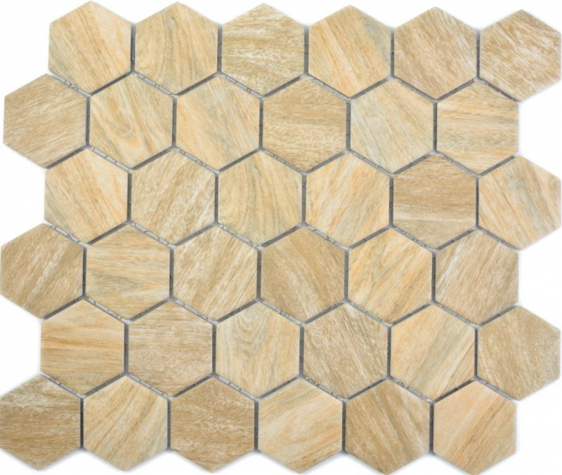 Mosaïque céramique Hexagon beige marron aspect bois MOS11H-0011_f
