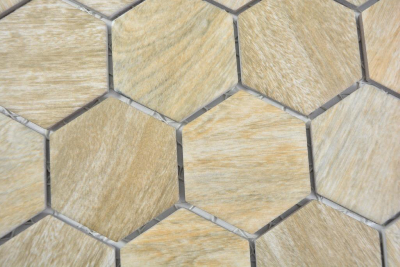 Mosaïque céramique Hexagon beige marron aspect bois MOS11H-0011_f