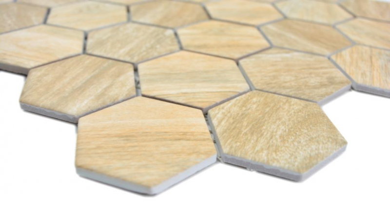 Mosaïque céramique Hexagon beige marron aspect bois MOS11H-0011_f