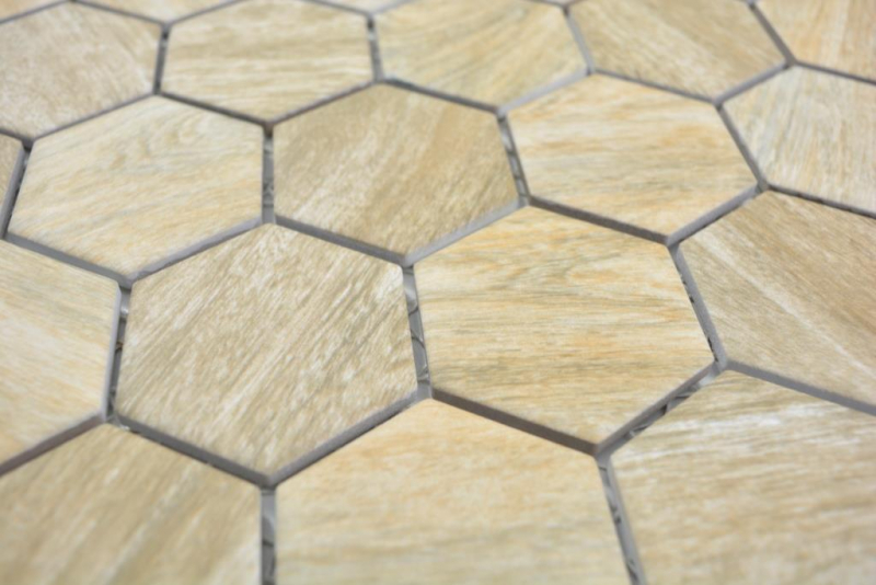 Mosaïque céramique Hexagon beige marron aspect bois MOS11H-0011_f