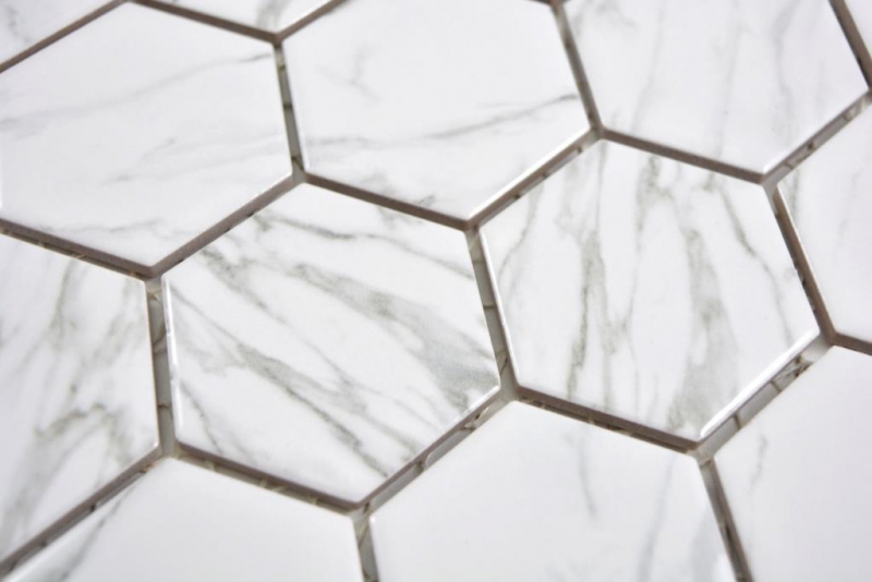 Hexagonal Hexagonal Carrelage Mosaïque Céramique Carrare blanc brillant Carreau mural Carrelage cuisine salle de bain WC - MOS11H-0001