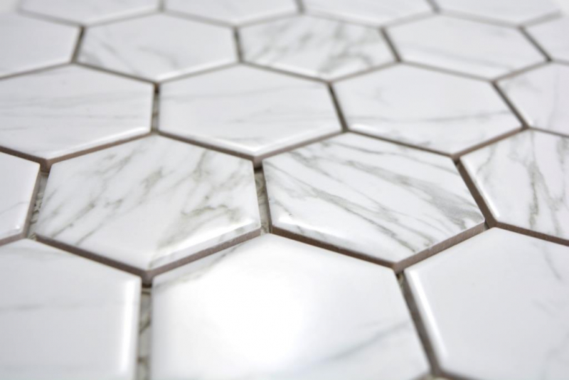 Hexagonal Hexagonal Carrelage Mosaïque Céramique Carrare blanc brillant Carreau mural Carrelage cuisine salle de bain WC - MOS11H-0001