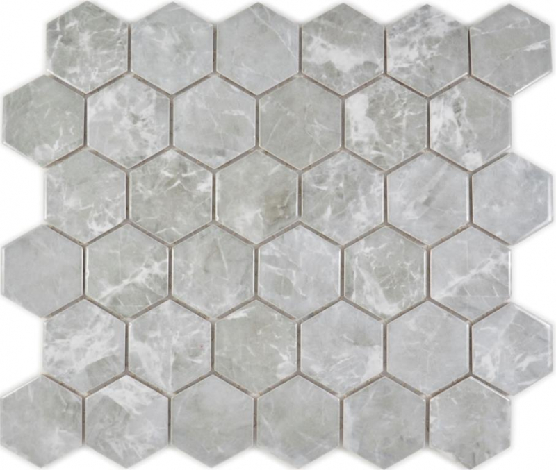 Céramique Mosaïque Hexagone Marbre gris brillant Carreaux de mosaïque murale Carreaux de cuisine Salle de bain MOS11H-0201_f