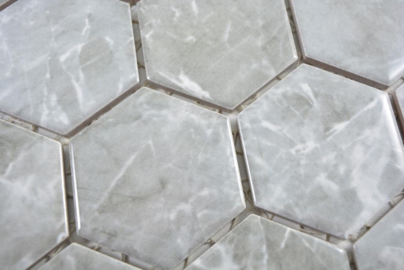 Céramique Mosaïque Hexagone Marbre gris brillant Carreaux de mosaïque murale Carreaux de cuisine Salle de bain MOS11H-0201_f