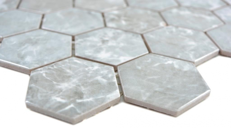 Céramique Mosaïque Hexagone Marbre gris brillant Carreaux de mosaïque murale Carreaux de cuisine Salle de bain MOS11H-0201_f