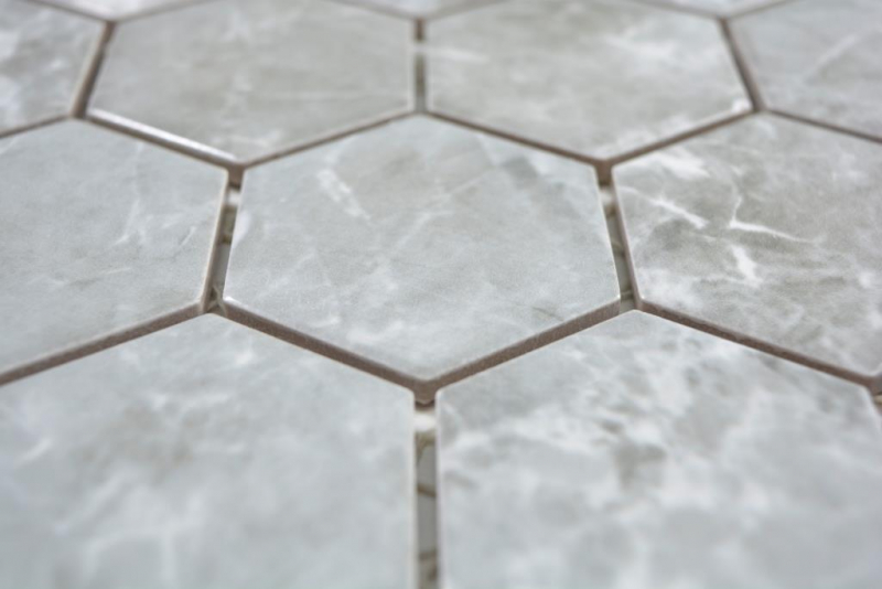 Céramique Mosaïque Hexagone Marbre gris brillant Carreaux de mosaïque murale Carreaux de cuisine Salle de bain MOS11H-0201_f