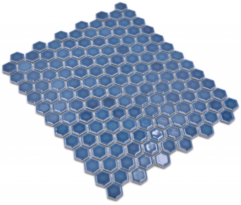 Hexagonal hexagonal carreaux de mosaïque céramique mini bleu vert brillant carreaux de mosaïque muraux carreaux de cuisine salle de bains WC - MOS11H-0405