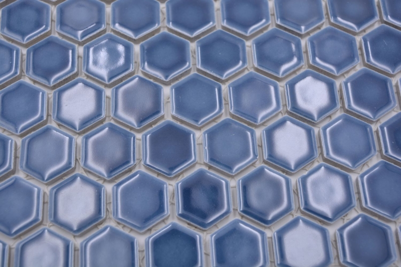 Hexagonal hexagonal carreaux de mosaïque céramique mini bleu vert brillant carreaux de mosaïque muraux carreaux de cuisine salle de bains WC - MOS11H-0405