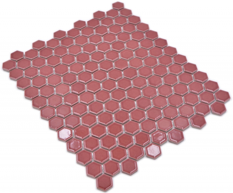 Hexagonal Hexagonal Carreau Mosaïque Céramique mini Bordeaux brillant Carreau mural Carrelage cuisine salle de bain - MOS11H-0910