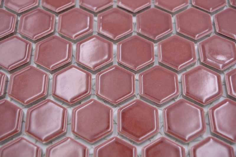 Hexagonal Hexagonal Carreau Mosaïque Céramique mini Bordeaux brillant Carreau mural Carrelage cuisine salle de bain - MOS11H-0910