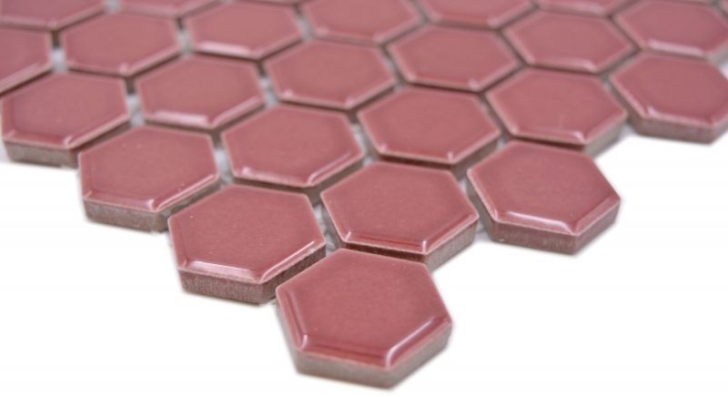 Hexagonal Hexagonal Carreau Mosaïque Céramique mini Bordeaux brillant Carreau mural Carrelage cuisine salle de bain - MOS11H-0910