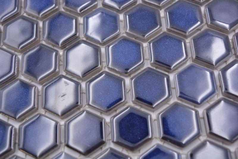 Hexagonal hexagonal carreau de mosaïque céramique mini bleu cobalt brillant carreau de mosaïque murale carreaux de cuisine salle de bain - MOS11H-0444