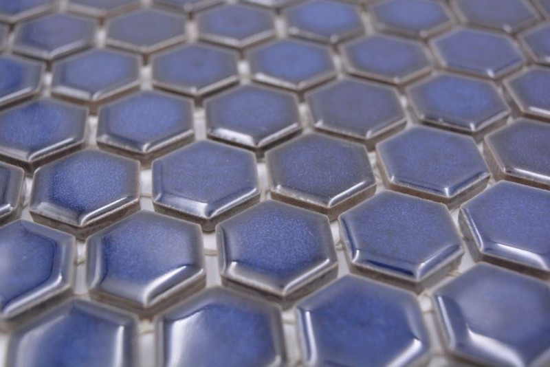 Hexagonal hexagonal carreau de mosaïque céramique mini bleu cobalt brillant carreau de mosaïque murale carreaux de cuisine salle de bain - MOS11H-0444
