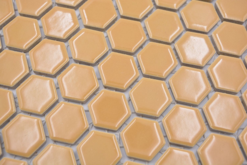 Hexagonal hexagonal carreau de mosaïque céramique mini ocre orange brillant carreau de mosaïque murale carreaux de cuisine salle de bain - MOS11H-1308