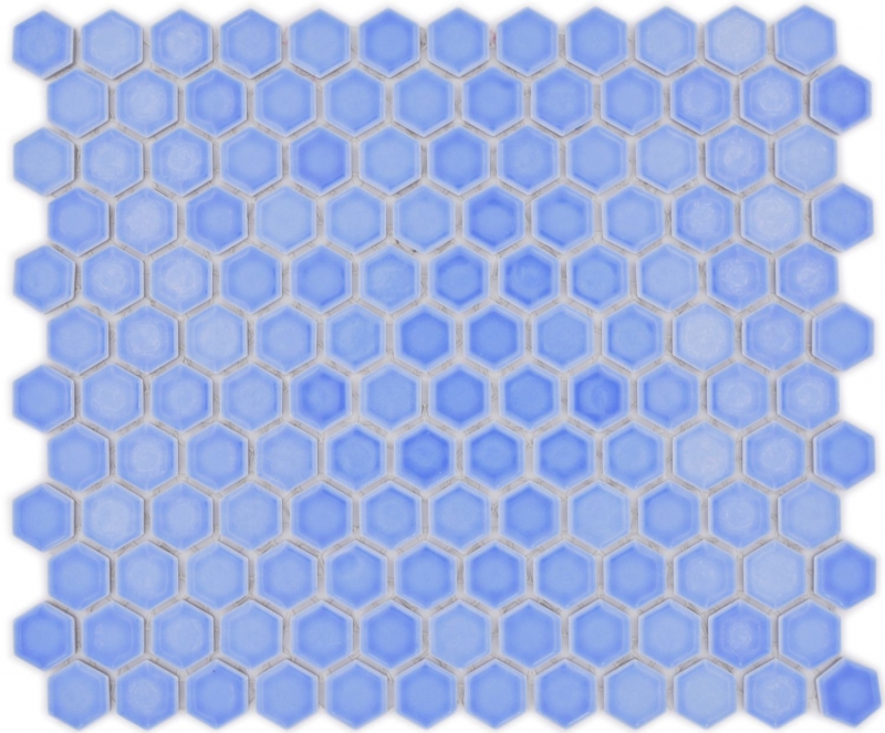 Hexagonal hexagonal carreau de mosaïque céramique mini bleu brillant carreau de mosaïque mur carreaux de cuisine salle de bains - MOS11H-0506
