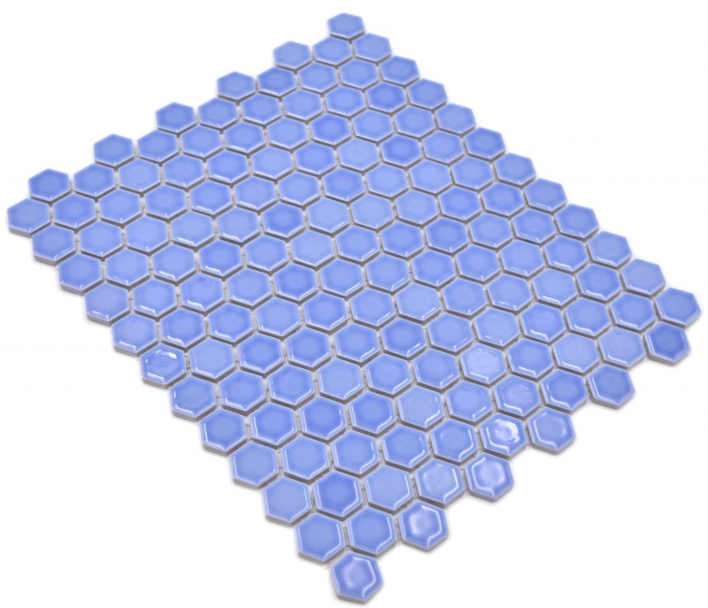 Hexagonal hexagonal carreau de mosaïque céramique mini bleu brillant carreau de mosaïque mur carreaux de cuisine salle de bains - MOS11H-0506