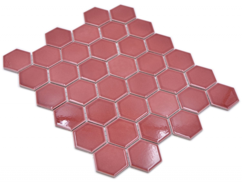 Hexagonal Hexagonal Carreau Mosaïque Céramique Bordures Rouge Brillant Carreau Mosaïque Murale Carreau de cuisine Carreau de salle de bain - MOS11H-0901