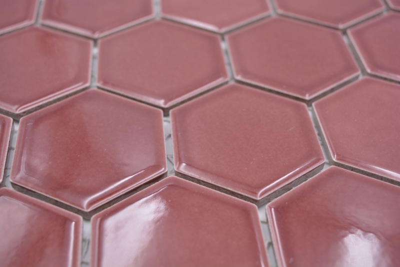 Hexagonal Hexagonal Carreau Mosaïque Céramique Bordures Rouge Brillant Carreau Mosaïque Murale Carreau de cuisine Carreau de salle de bain - MOS11H-0901